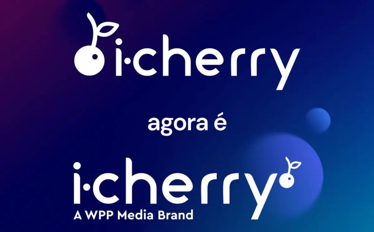 Nova marca da i-Cherry em parceria com a WPP Media, destacando inovação em mídia, inteligência de dados e atuação global.